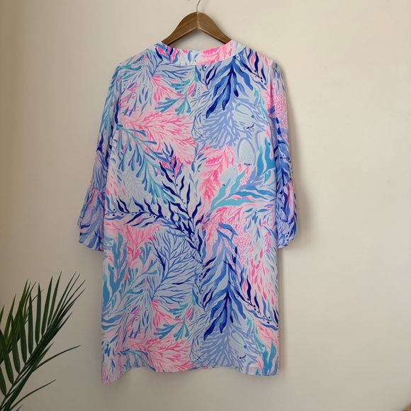 Lilly Pulitzer Elenora Silk Bell Sleeve Dress Medium Kaleidoscope Coral - Picture 5 of 8